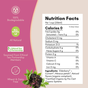 Tease Tea Organic Hibiscus Drink - Berry Booster Elderberry, Caffeine Free Herbal Tea, Made with Hibiscus Petals and Currant