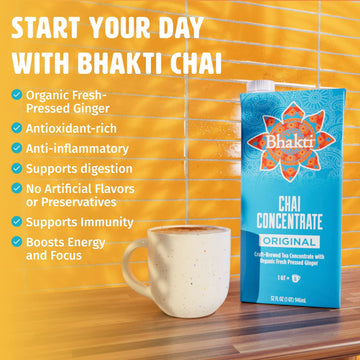 Bhakti Fair Trade Dairy-Free Premium Chai Tea - Original Concentrate (32 Ounce, 1 Count) - Experience The Fresh And Spicy Ginger