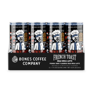 Bones Coffee Company French Toast Flavored Cold Brew Latte, Medium Roast Iced Coffee In Can,Ready To Drink, 11 Fl Oz (12 Pack)