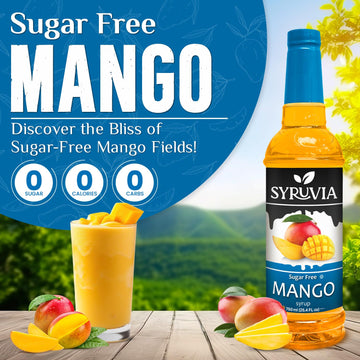 Syruvia Sugar Free Mango Syrup With Syrup Pump Dispenser - Mango Syrup Flavor, 25.4 Fl Oz - Perfect For Cocktails, Ice Tea, Dess