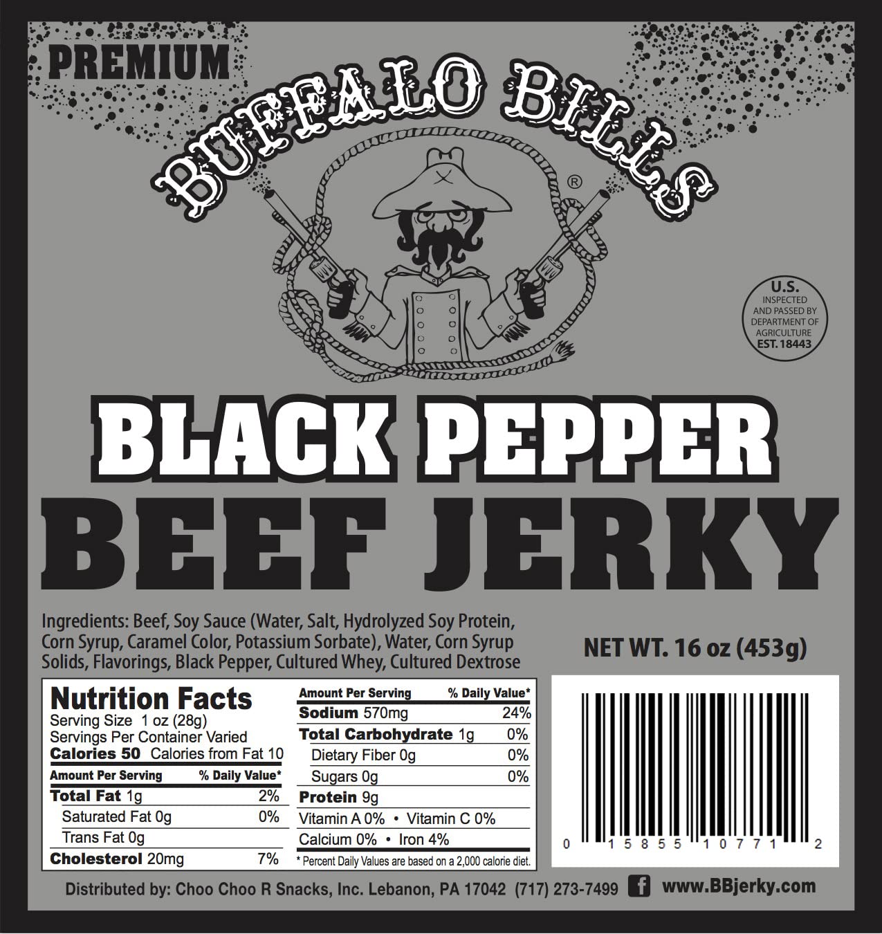 Buffalo Bills Beef Jerky Pieces, Smoked Black Pepper, 16oz (Pack of 1)