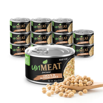 unMEAT Plant Based Meat | Easy to Prepare Plant Based Protein | Vegan Meat with Less Calories, Chicken in Alfredo Sauce, 12 pack