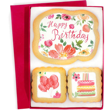 Happy Birthday Cookies Gift Basket For Women And Girls Her Decorated Sugar Cookie Gift Box Floral | Nut Free | 3 Pack | Kosher