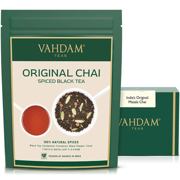 Vahdam, Indias Original Masala Chai Tea Loose Leaf (50 Cups/3.53Oz) Blend Of Black Tea, Cinnamon, Cardamom, Cloves & Black Pepper | Ancient Indian House Recipe Of Spiced Masala Tea