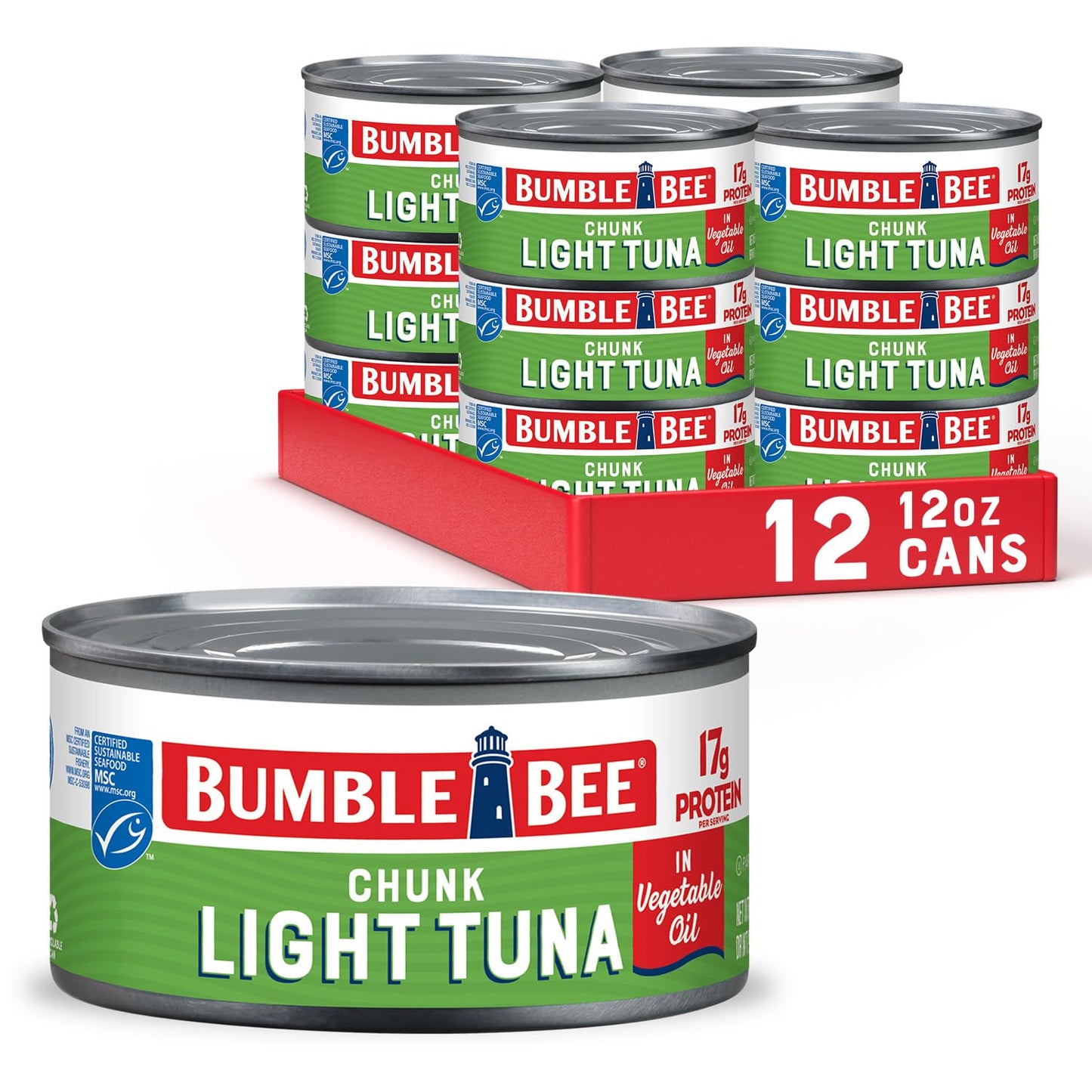 Bumble Bee Chunk Light Tuna In Oil, 12 oz Can (Pack of 12) - Wild Caught Skipjack Tuna - 17g Protein Per Serving - MSC Certified