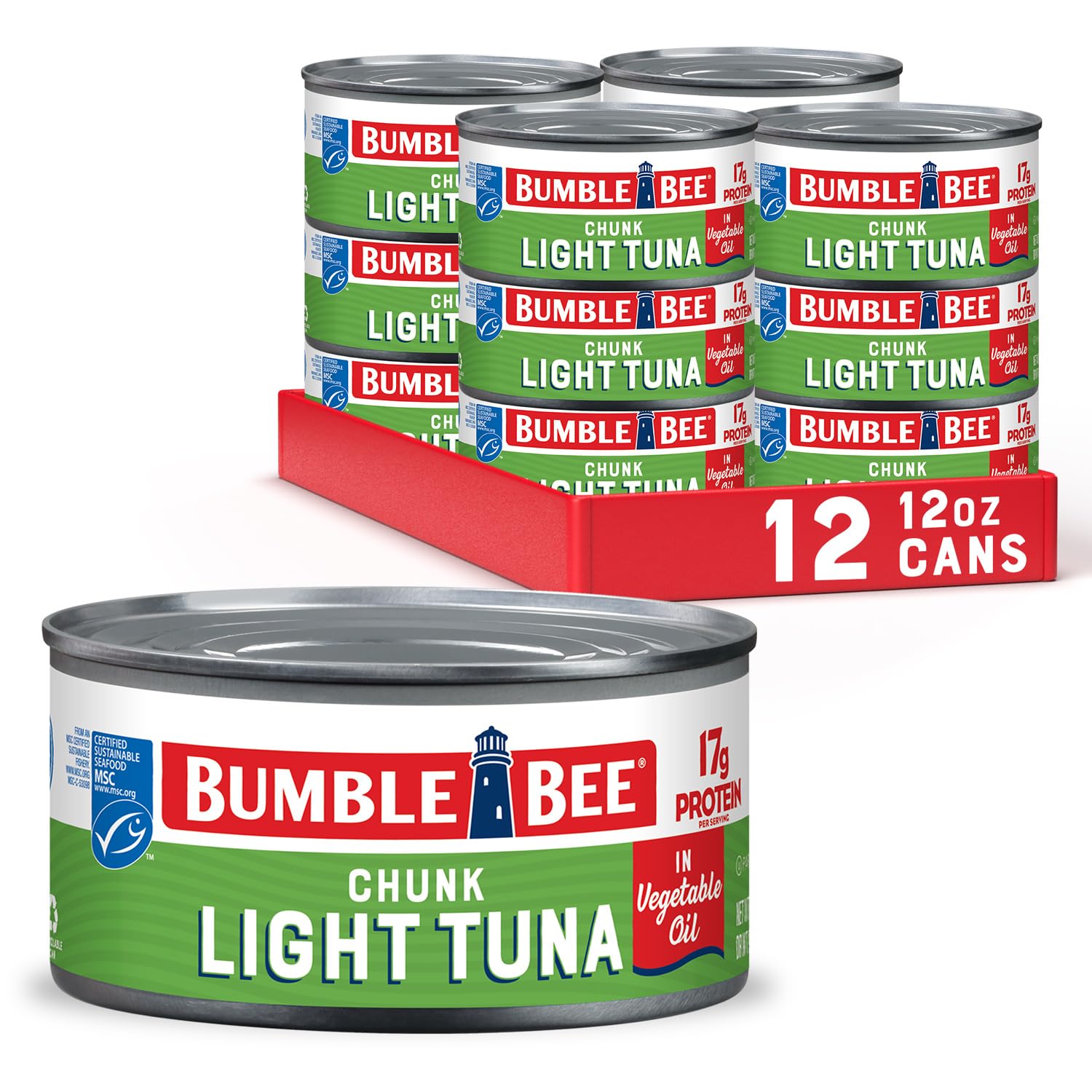 Bumble Bee Chunk Light Tuna In Oil, 12 oz Can (Pack of 12) - Wild Caught Skipjack Tuna - 17g Protein Per Serving - MSC Certified