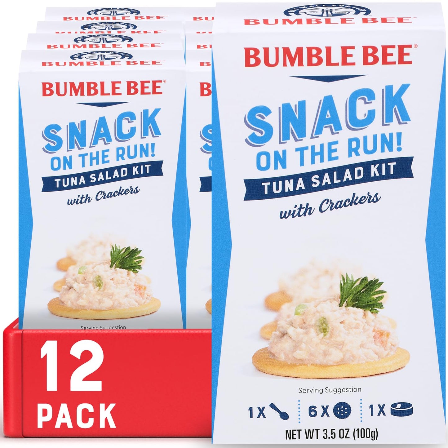 Bumble Bee Snack On The Run Tuna Salad with Crackers Kit, 3.5 oz (Pack of 12) - Ready to Eat, Spoon Included - Wild Caught Tuna
