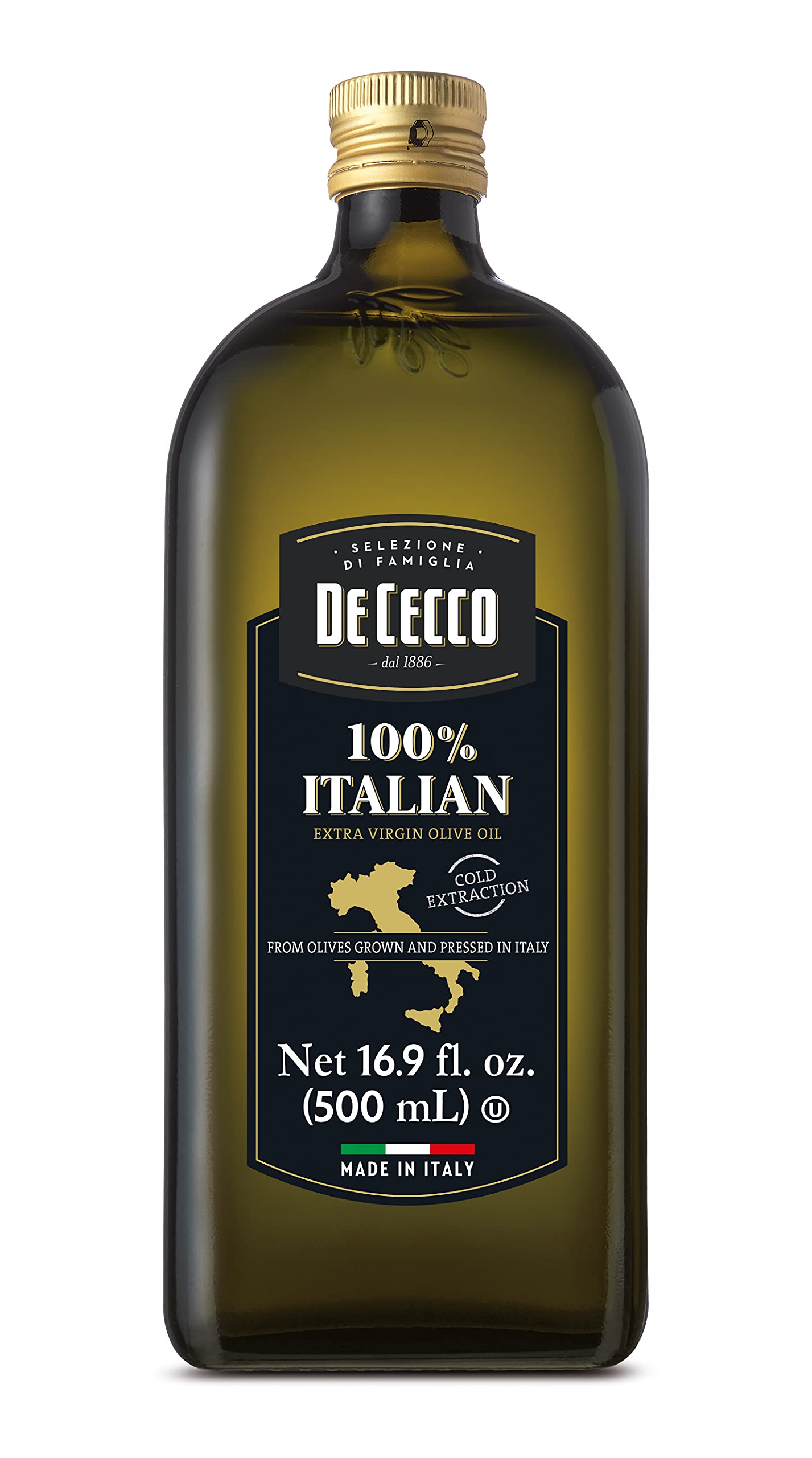 De Cecco Extra Virgin Olive Oil 16.9 oz 100% Olives (Pack of 6) Ideal for salads soups steamed vegetables roasted and grilled meat Classico 16.9 Fl Oz (Pack of 6)