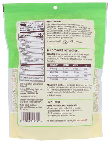 Bob'S Red Mill Organic Gluten Free Creamy Buckwheat Hot Cereal, 18 Ounce (Pack Of 4)