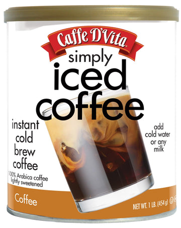 Caffe Dvita Simply Iced Coffee - 100% Colombian Arabica Instant Mix, Latte Mix, Low Calorie Iced Coffee, Lightly Sweetened, Dair