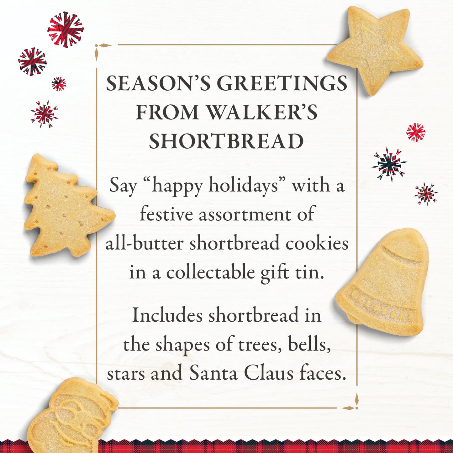 Walkers Assorted Shortbread Cookies In Festive Shapes- Shortbread Cookie Tin (12.6 Oz) - Includes Christmas Tree, Bell, Star And
