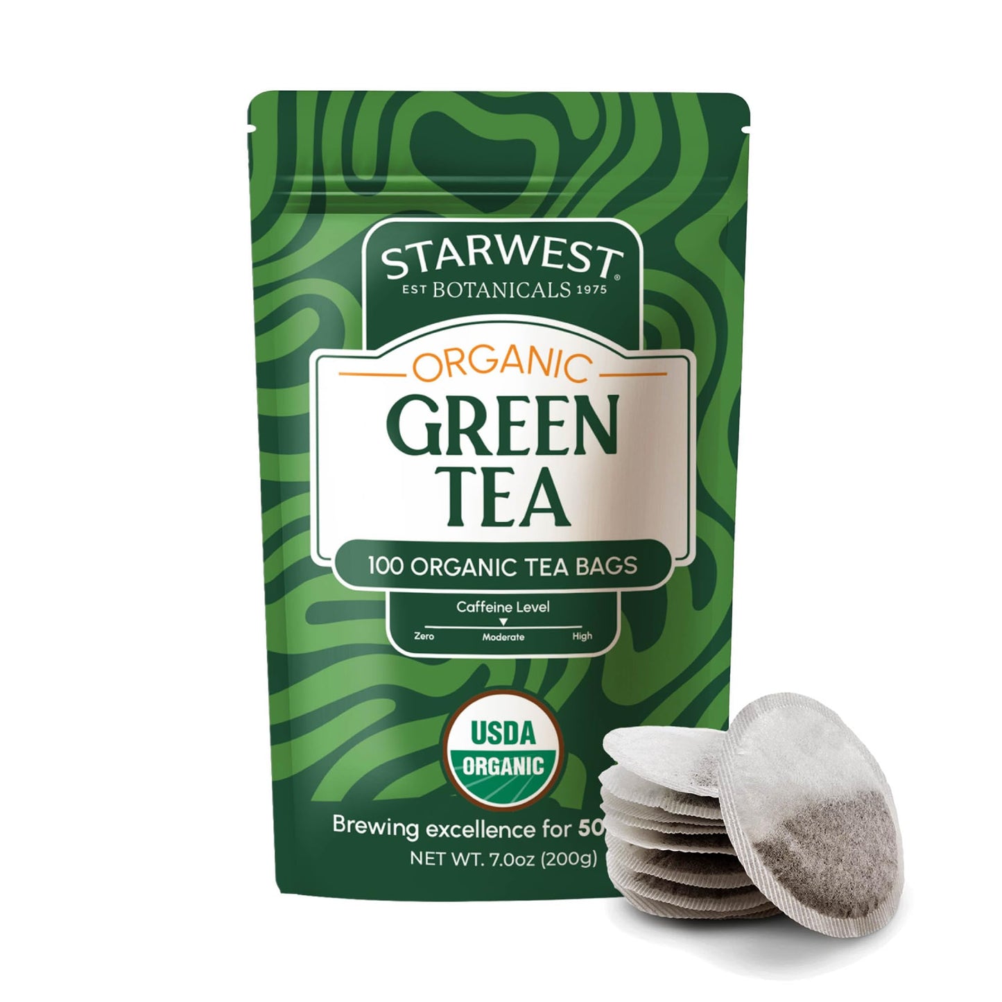 Starwest Botanicals Organic Green Tea - Caffeinated Herbal Tea Contains Energy Blend Tea With Antioxidant Properties Usda Organic Green Tea Leaf Non Gmo - Bulk Pack 100 Tea Bags