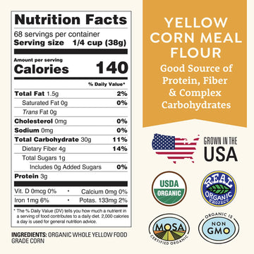 Organic Yellow Cornmeal 5Lb By Doudlah Farms - Farmed From Regenerative Soil | Vegan, Non-Gmo, Grown In Usa | For Baking Cornbre