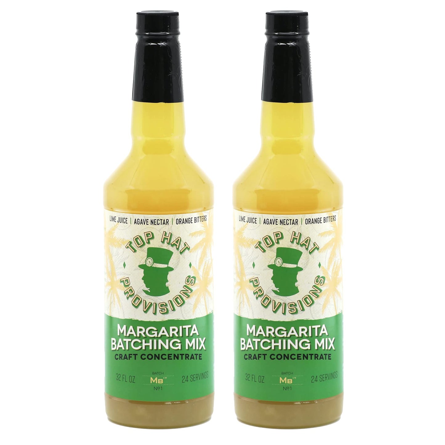 Top Hat Provisions Agave Margarita Batching Mix - Organic Agave Nectar & Lime Juice - 32oz Bottles, 2 Pack