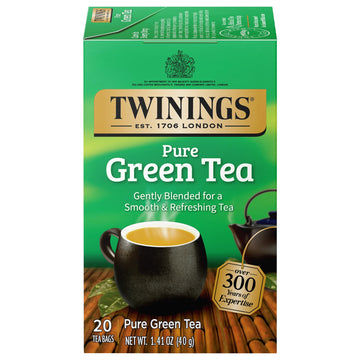 Twinings Pure Green Tea Individually Wrapped Bags, 20 Count (Pack of 6), Smooth Flavour, Enticing Aroma, Caffeinated, Enjoy Hot