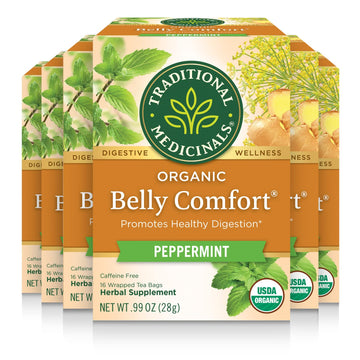 Traditional Medicinals Tea, Organic Belly Comfort Peppermint, Promotes Healthy Digestion, 96 Tea Bags (6 Pack)