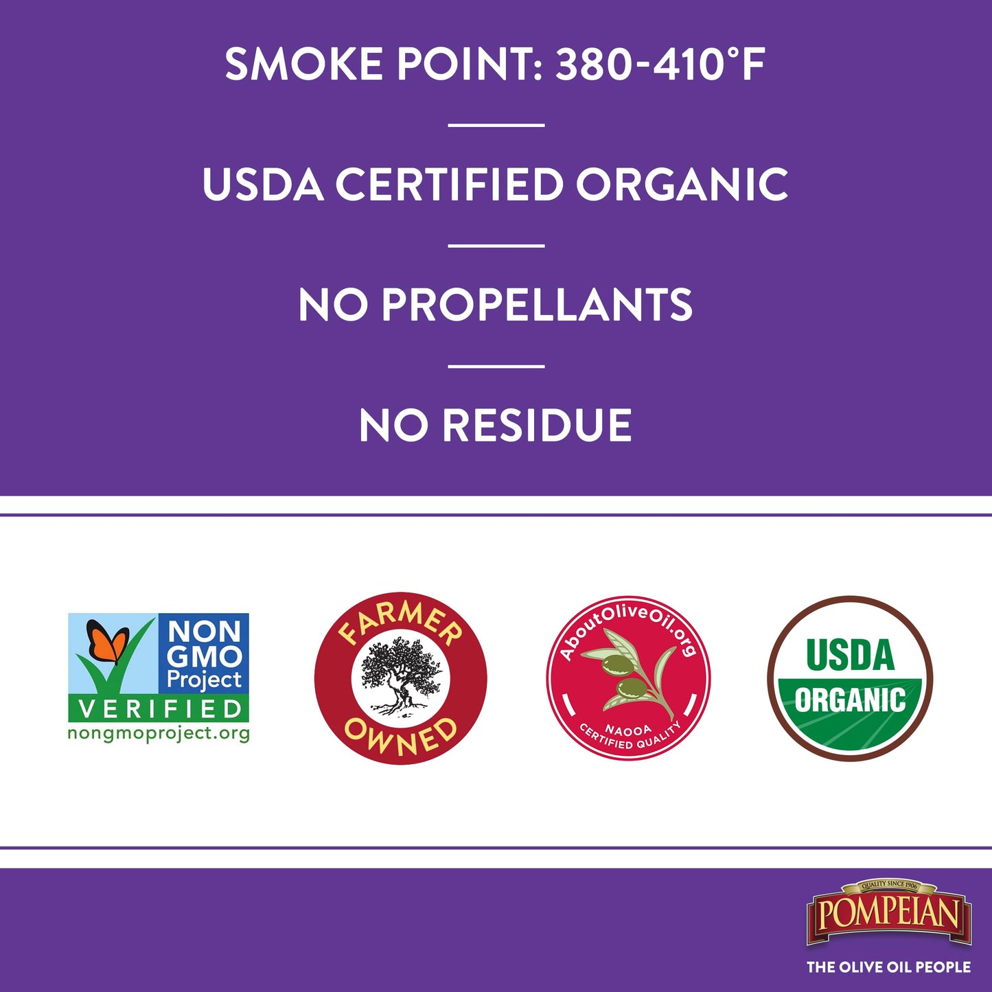 Pompeian Usda Certified Organic Smooth Extra Virgin Olive Oil Non-Stick Cooking Spray, First Cold Pressed, Delicate Flavor, Perfect For Sautéing & Stir-Frying, No Propellants, 5 Fl. Oz.,(Pack Of 6)