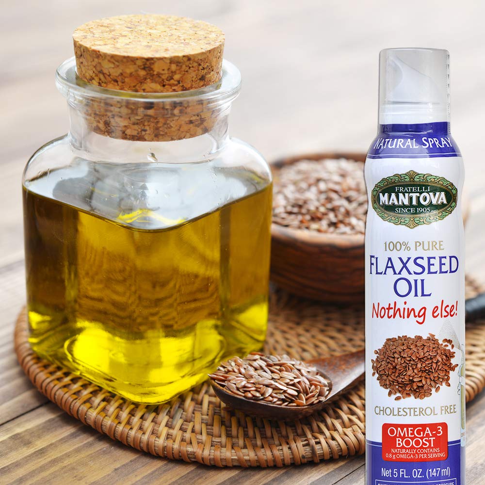 Mantova Flaxseed Oil, 100% Pure Cooking Spray with Omega-3, perfect for Keto snacks, baking, or seasoning for cooking, our oil d