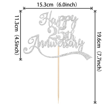 1 Pcs Happy 25Th Anniversary Cake Topper Assembled Glitter 25Th Birthday Cake Pick Decorations For Celebrating Wedding 25Th Anni