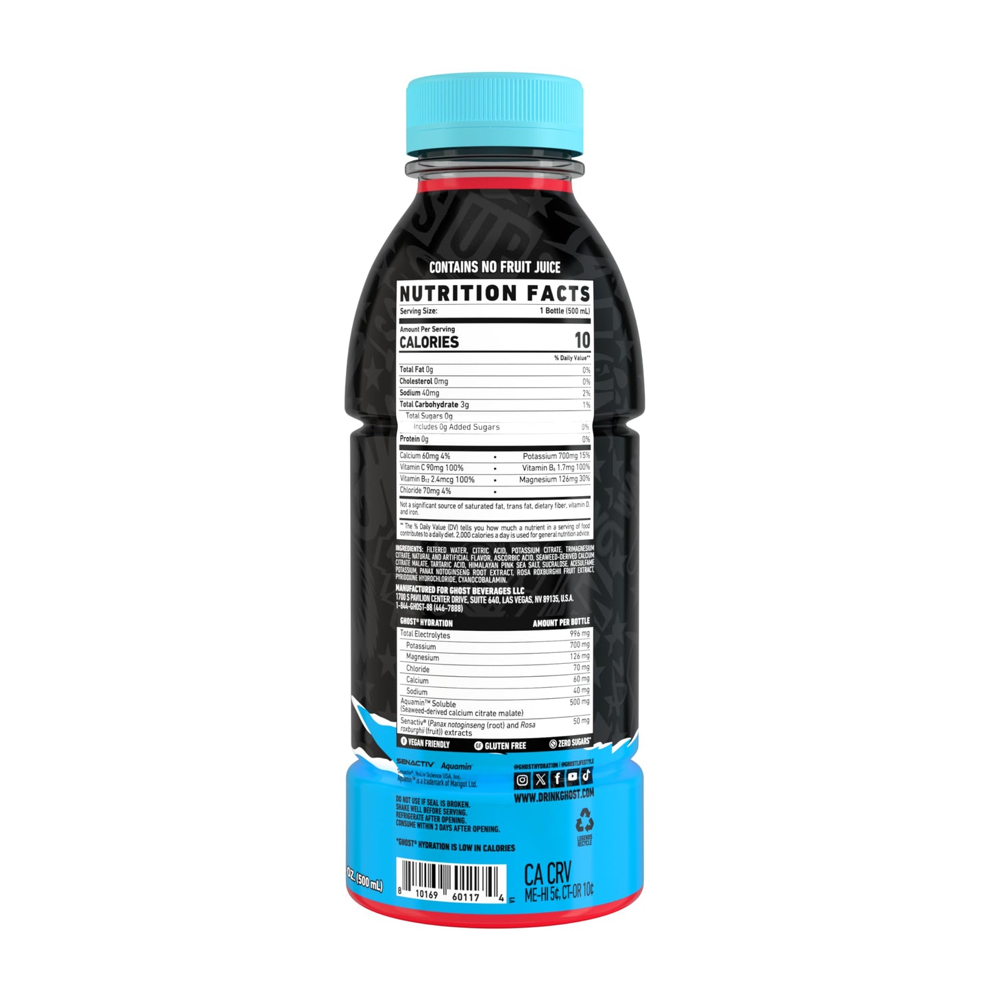 GHOST Hydration Drink Merica Pop - RTD Sports Drink with Electrolytes Natural Vitamins & Minerals - All Day Lifestyle Hydration Beverage - Zero Caffeine & Zero Sugars - 16.9 Fl Oz 12 Pack