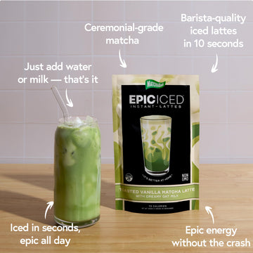 Matchabar Epic Iced Instant Latte Powder | Toasted Vanilla Matcha w/Oat Milk Base | Low Sugar, Non-Diary & Vegan Instant Iced Ma