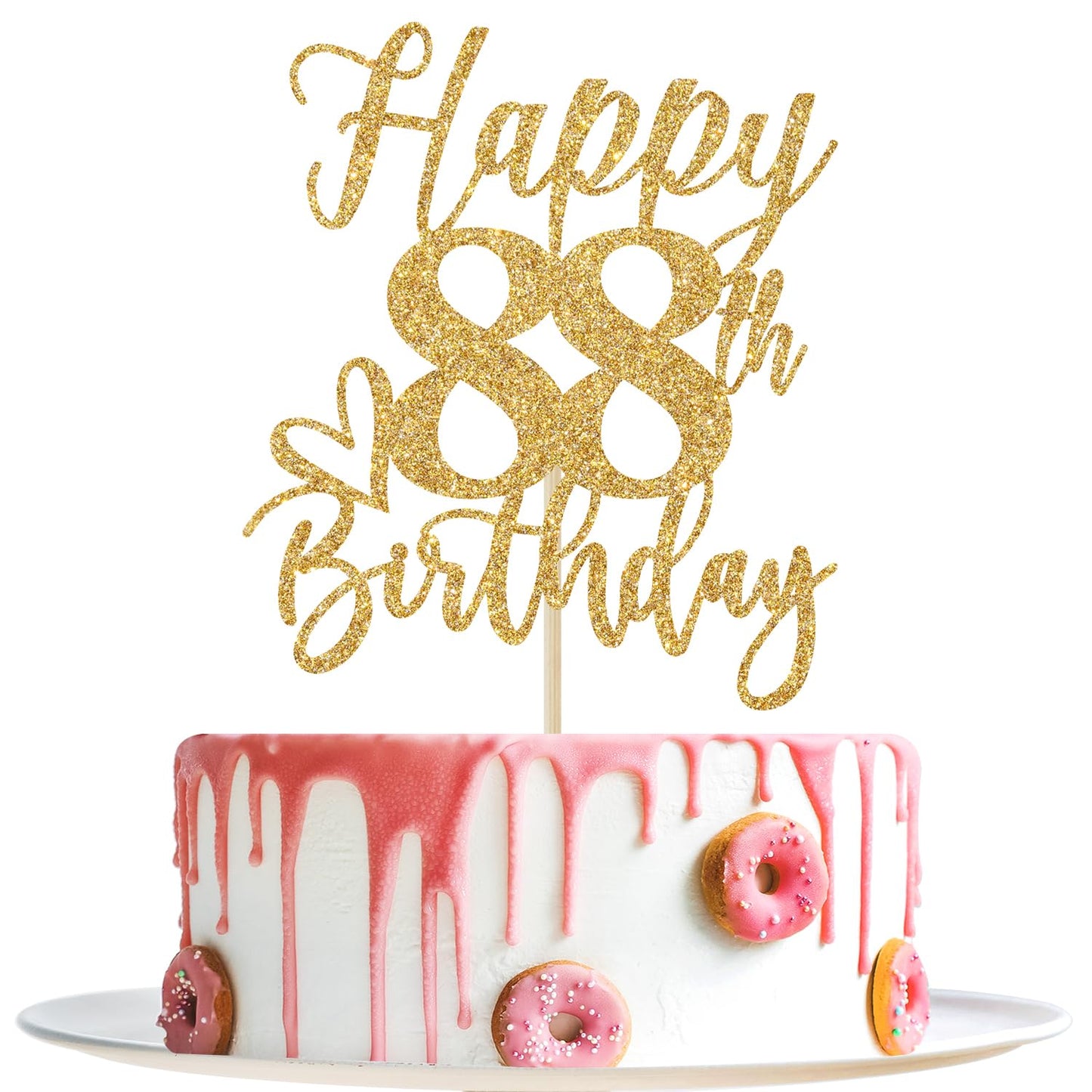 Happy 88Th Birthday Cake Topper 88Th Birthday Decorations For Men/Women Cheers To 88 Years Hello 88 88Th Happy Birthday Party Supplies Gold Glitter
