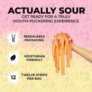Sour Strips Flavored Sour Candy Strips, Deliciously Sour Chewy Candy Belts, Vegetarian Candies, 3 Pack (Pink Lemonade (3-Pack))