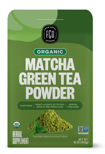 Fgo Organic Matcha Green Tea Powder, Japanese Culinary Grade, Resealable Kraft Bag, 16Oz, Packaging May Vary (Pack Of 1)