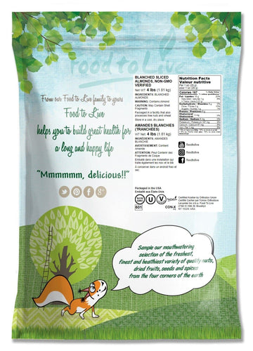 Food To Live - Blanched Sliced Almonds, 4 Pounds Thinly Sliced Raw Blanched Almonds, Vegan, Keto, Kosher, Bulk. High In Vitamin