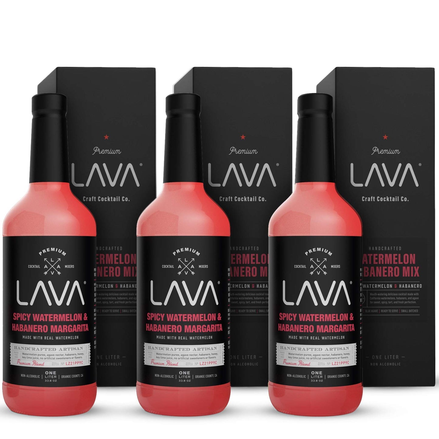 LAVA Premium Spicy Watermelon Habanero Margarita Mix, 3 Pack, Cold-Pressed Organic, 33.8 Fl Oz Each