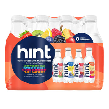 Hint Flavored Bottled Water, 4-Flavor Smashup Variety Pack - Purified Water Beverages With Zero Calories, Natural Flavors, And Sugar Free - 16 Fl Oz (Pack Of 12)