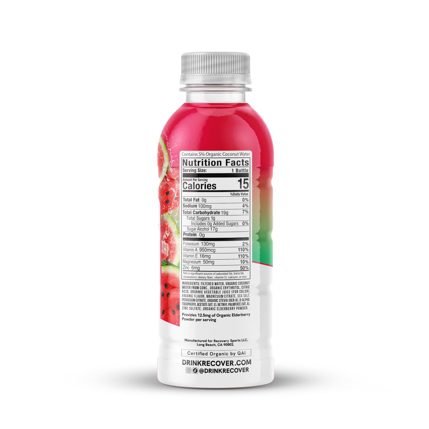 Recover 180 Organic Hydration Sports Drink, No Sugar Added, 15 Calorie Sports Beverage, Organic Flavors With Vitamins, Potassium