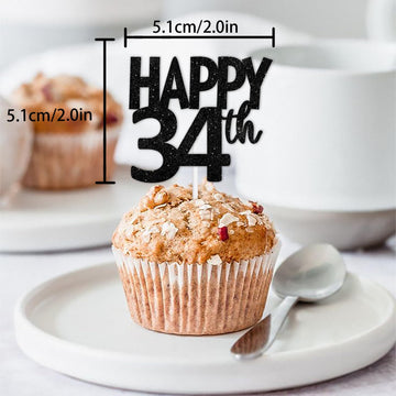 18Pcs Black Glitter Happy 34Th Dessert Cupcake Topper Pick For Funny Legend Since 1991 Theme Decor Supplies Men Women Happy 34 B