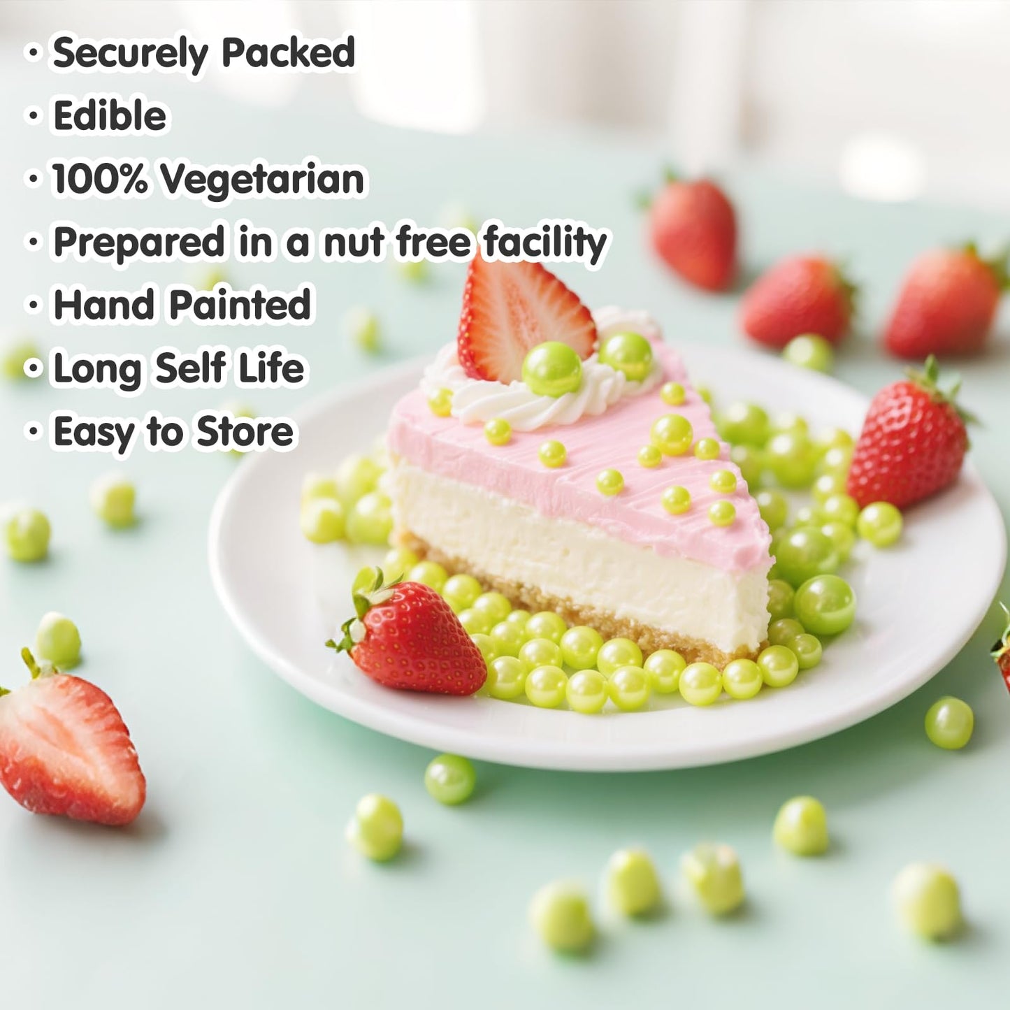 Sugarzy Edible Green Pearl Sprinkles, 130g, Cake Decorating, Baking Toppings, Cupcake Toppers, Birthday Party Supplies