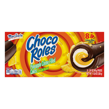 Marinela Choco Roles Pineapple and Crme Filled Snack Cakes with Chocolate Coating | Artificially Flavored | 1 pack (8 count)