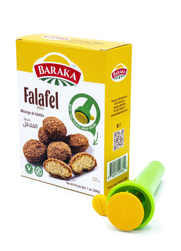 Barakas Falafel Mix Kit, includes Falfel mix with a Free Falafel Mold inside Box. Produt of Jordan. 7oz, (200g).