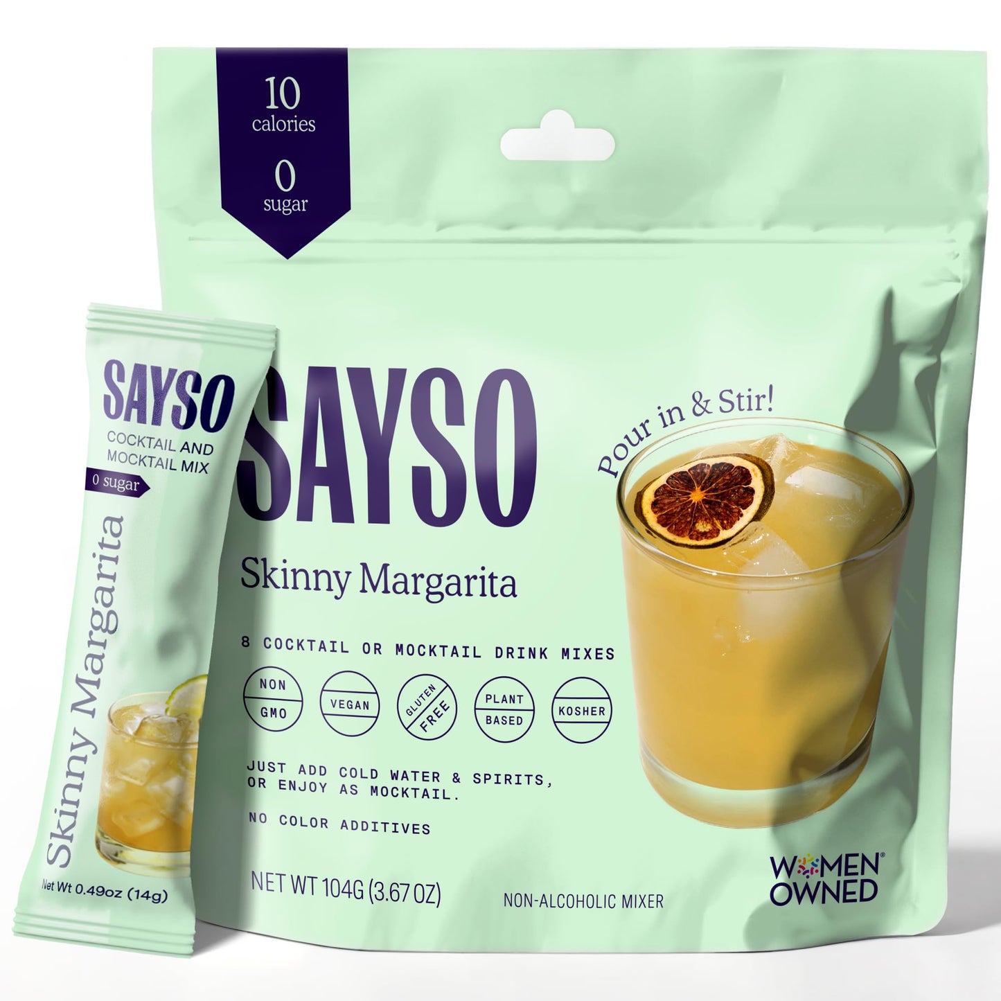 Sayso Skinny Margarita Mixed Flavor Sticks | Craft Mixed Flavor Or Mocktail In 1 Min Just Add Water + Spirits (0G Sugar 15 Calories Vegan Gluten-Free Kosher Non-Gmo) 8 Single-Serve Mixers