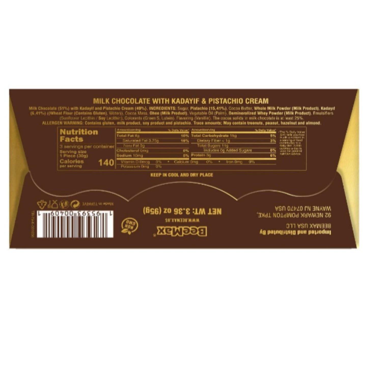 Authentic Mini Dubai-Style Chocolate Bar | 3.36 oz of elegant Middle Eastern Indulgence | enhanced Milk Chocolate Golden Kadayif Crisps Velvety Tahini & Hand-Harvested Pistachios - Imported from Turkey