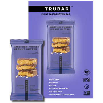 TRUBAR Vegan Protein Bar, Smother Fudger Peanut Butter, Gluten Free, Plant Based Protein, Dairy Free, Non GMO, Soy Free, No Suga
