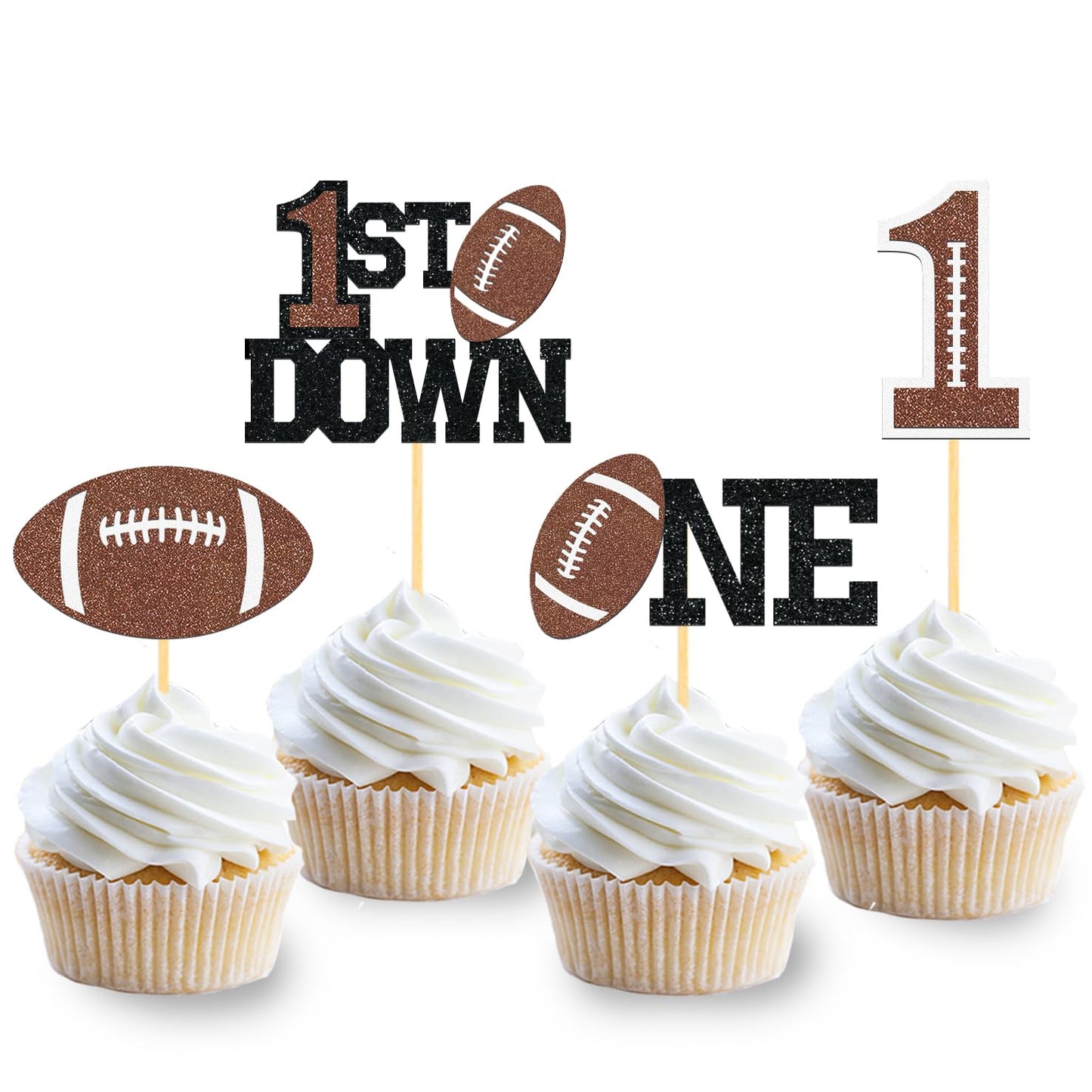 24Pcs Football 1St Birthday Cupcake Toppers, First Birthday Football Cake Decorations, Football Cupcake Toppers For Football Bab