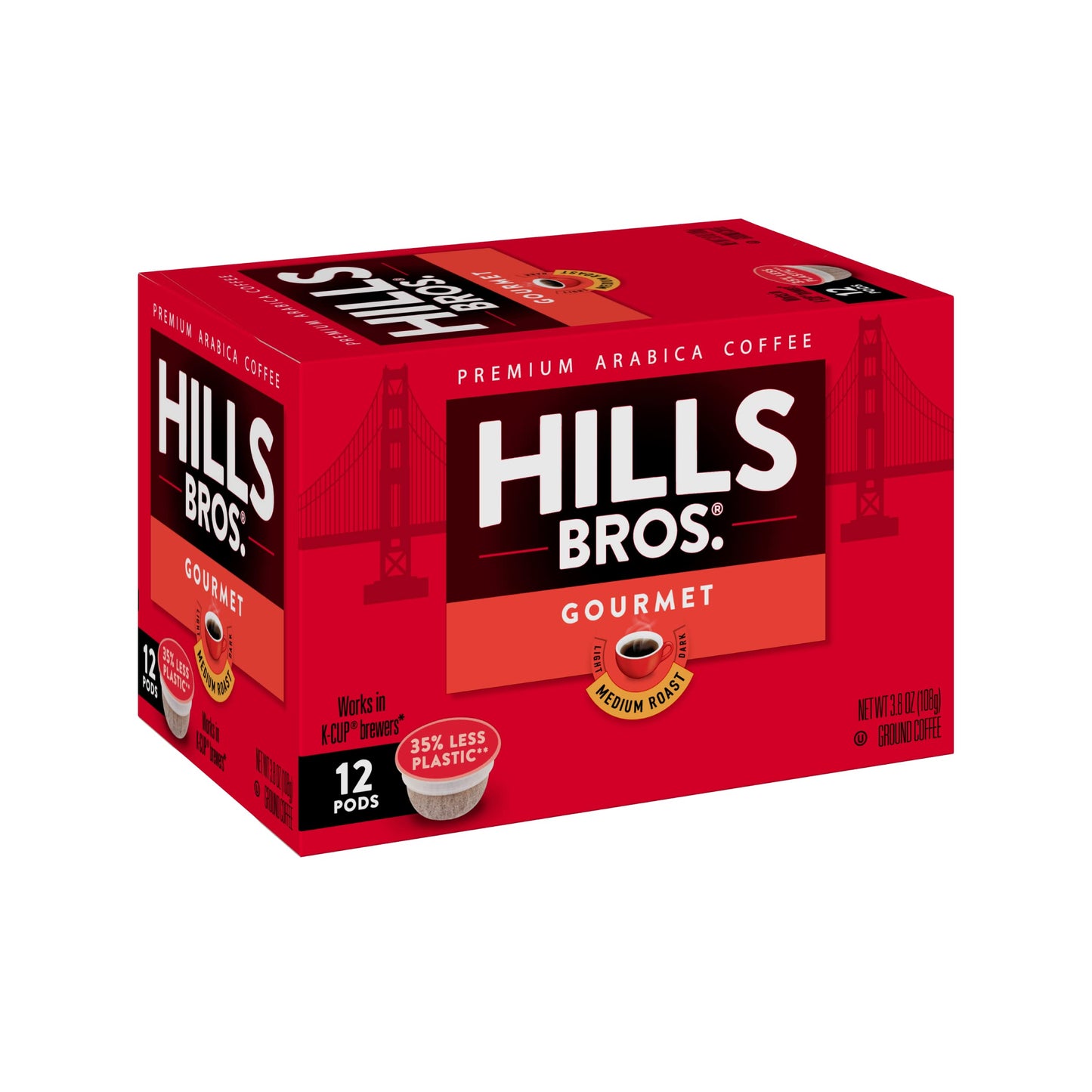 Hills Bros Single Serve Coffee Pods,Gourmet, Medium Roast, 12 Count-Keurig Compatible, Roasted Arabica Coffee, Smooth, Balanced