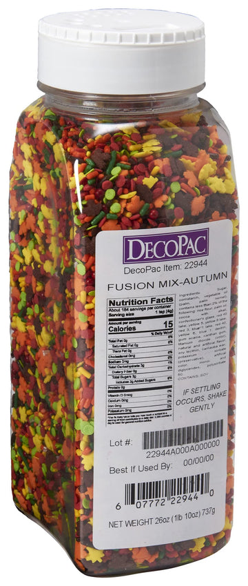 DecoPac Autumn Fusion Mix Sprinkles, 26oz, Shaped Candy Sprinkles in Handheld Container, Edible Decorations For Celebration Cake