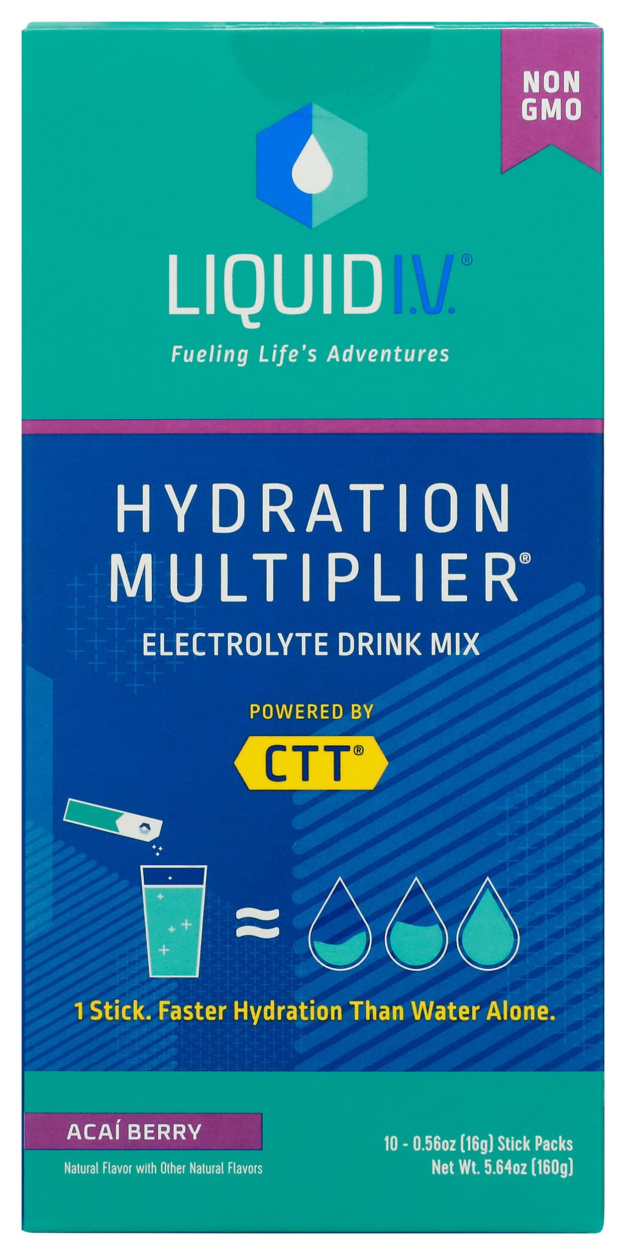 Liquid I.V. Acai Berry Flavored Hydration Multiplier Electrolyte Drink Mix, 10 Counts, Non GMO, 5.65 Ounces (Pack of 1)
