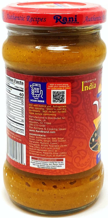 Rani Vindaloo Curry Cooking Spice Paste, Hot! 10.5Oz (300G) Glass Jar ~ No Colors | All Natural | Non-Gmo | Vegan | Gluten Free | Indian Origin