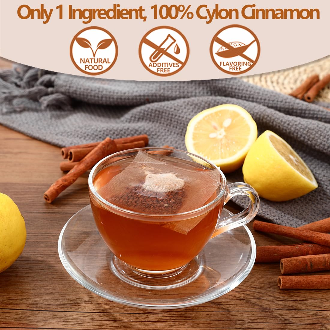 ULTHMOK Ceylon Cinnamon Tea Bags, 100% Pure, Caffeine Free, 100 Count, No Additives