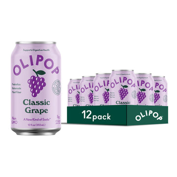 OLIPOP Prebiotic Soda Pop, Classic Grape, Pantry Pack Packed with Prebiotics, Fiber, and Botanicals, Gluten Free, Vegan, GMO Fre