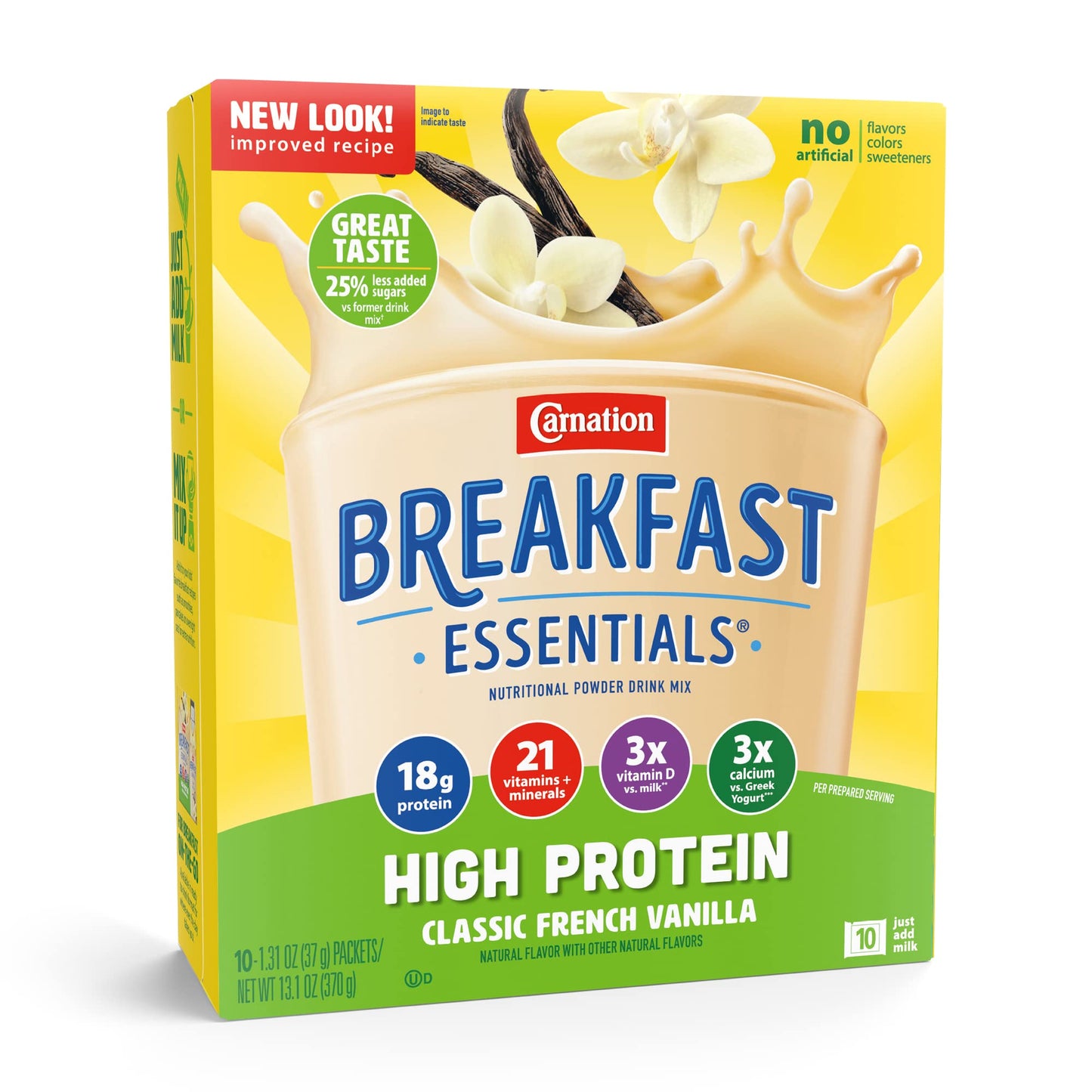 Carnation Breakfast Essentials High Protein Supplement, Classic French Vanilla, 1.31 oz Packet, Pack of 60