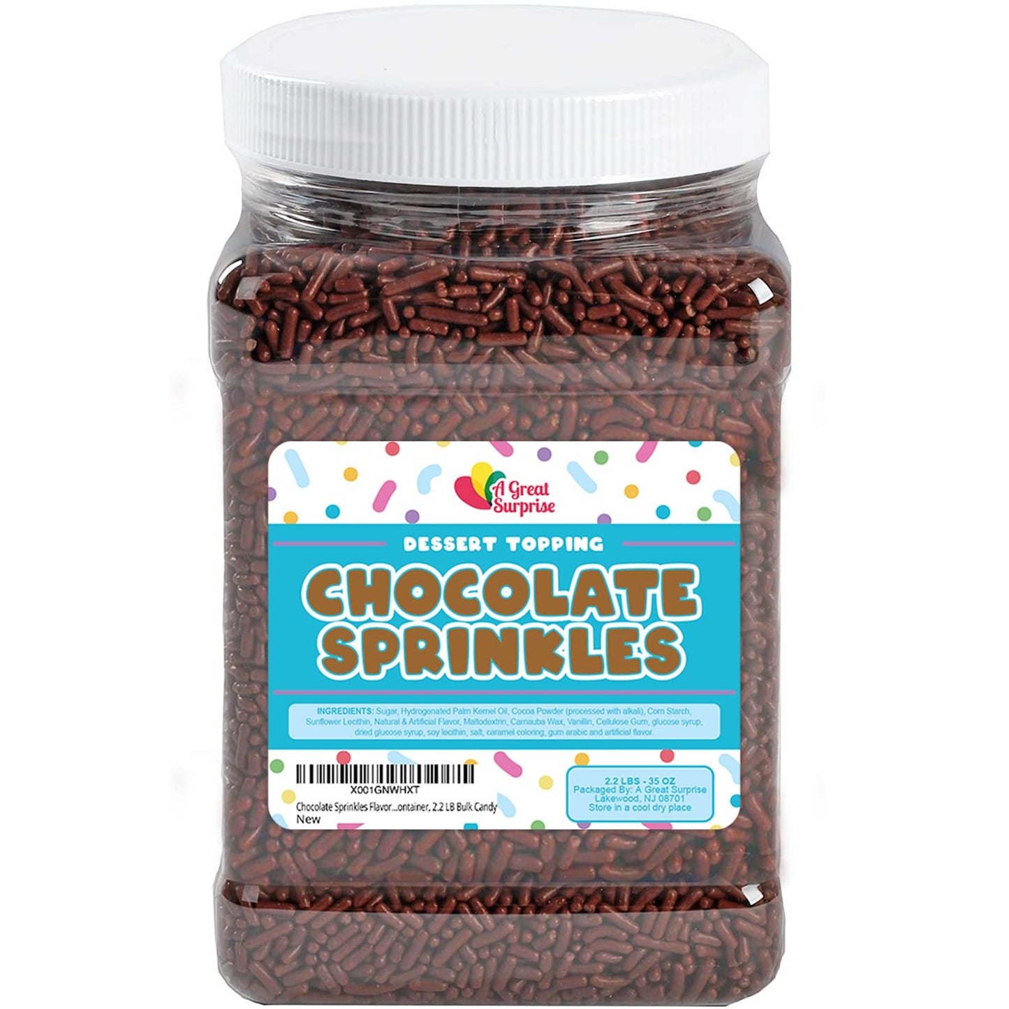 A Great Surprise Chocolate Sprinkles - 2.2 Pounds - Chocolate Jimmies for Ice Cream - Toppings for Baking, Cake Decorating, Cook