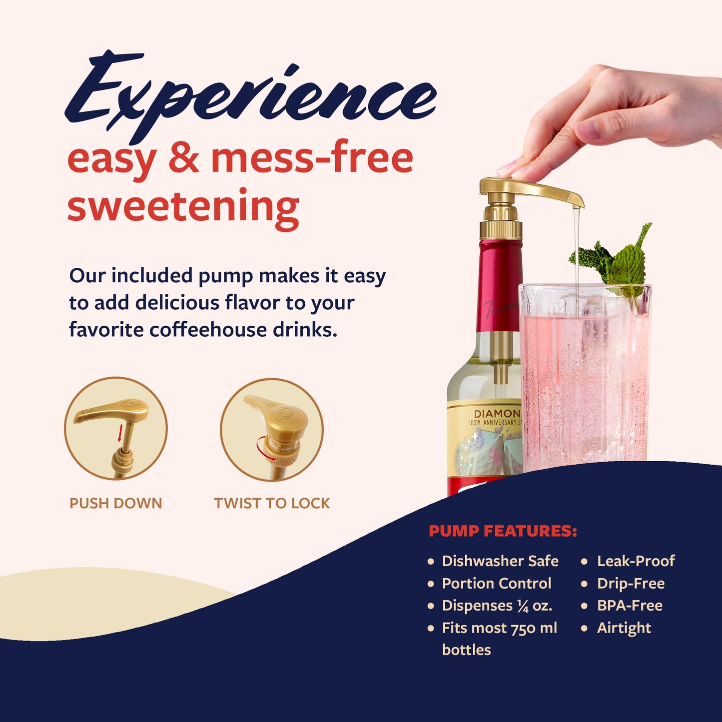Torani Puremade Diamond Anniversary Syrup For Drinks, Bright & Crisp Bubbly Flavoring With Vanilla Notes, Glass Bottle With Pump