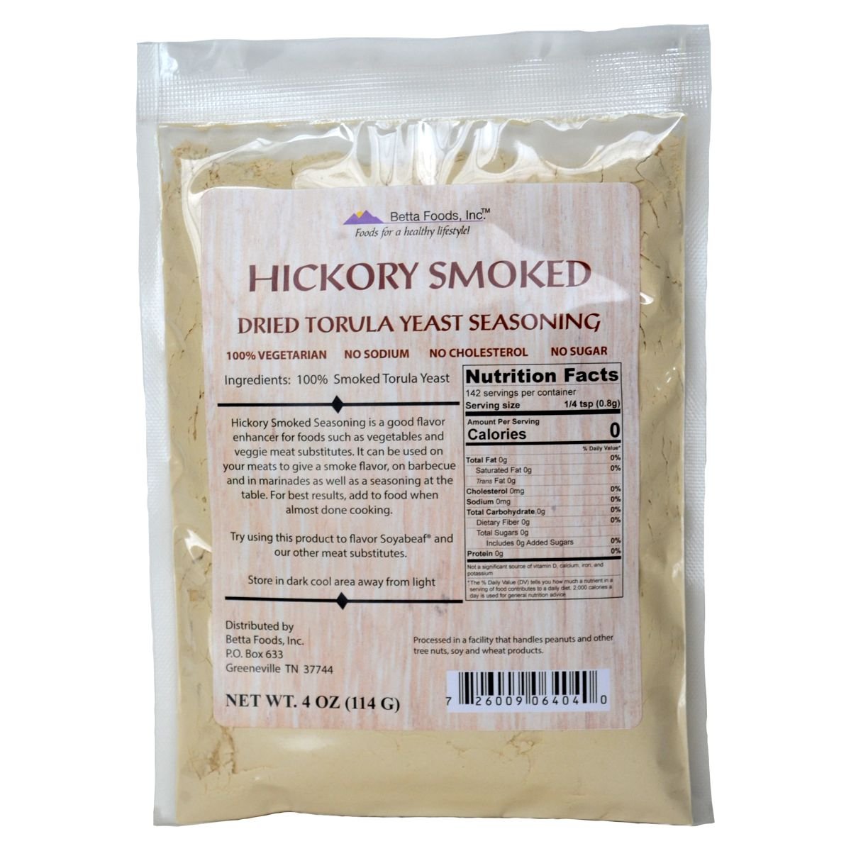 Betta Foods Hickory Smoked Dried Torula Yeast Seasoning, 4 Ounce